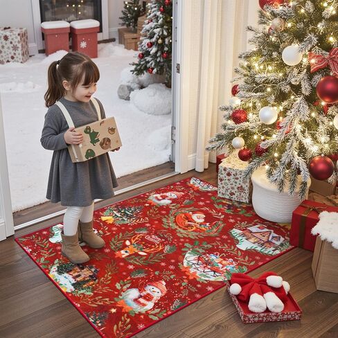 Anidaroel 2x6 Christmas Runner Rug, Washable Rug Runners for Hallways Non Slip, Red Christmas Kitchen Rugs Festive Xmas Rug Indoor Floor Runner for Entryway Fireplace Holiday Decor in Saudi Arabia