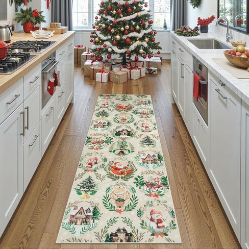 Anidaroel 2x6 Christmas Runner Rug, Washable Rug Runners for Hallways Non Slip, Red Christmas Kitchen Rugs Festive Xmas Rug Indoor Floor Runner for Entryway Fireplace Holiday Decor in Saudi Arabia