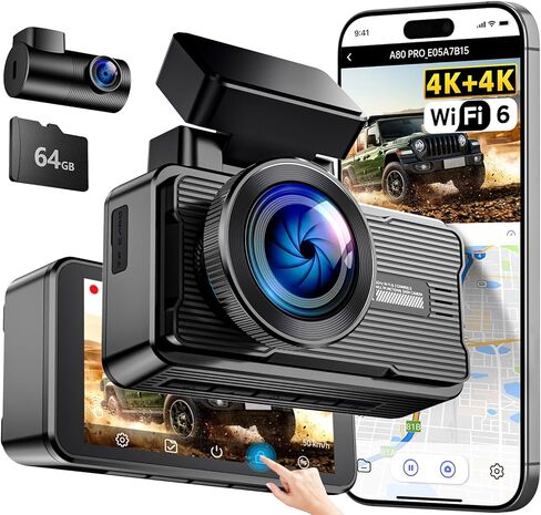 JOMISE Dash Cam Front and Rear, 4k FHD Dual Car Camera, 3" IPS Dash Camera for Cars with 64GB Card Included, Built-in 5G Wi-Fi GPS, Night Vision, WDR, 24H Parking Mode with Loop Recording& G-Sensor in Kuwait