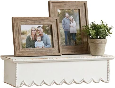 SOFE Rustic Wood Shelves for Wall - Shelf for Bedroom Bathroom Kitchen Small - White Scalloped Shelves - Bookshelf Storage Organizer - Plant Collectibles Display Shelving Wall Mounted in Saudi Arabia