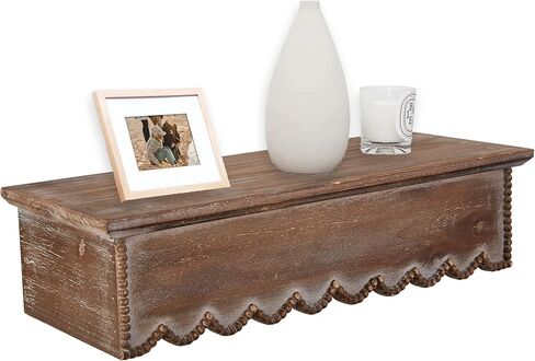 SOFE Rustic Wood Shelves for Wall - Shelf for Bedroom Bathroom Kitchen Small - White Scalloped Shelves - Bookshelf Storage Organizer - Plant Collectibles Display Shelving Wall Mounted in Saudi Arabia