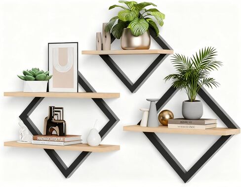 3 قطع أرفف عائمة، أرفف حائط، مجموعة أرفف تعليق ماسية مكونة من طبقتين للمطبخ والحمام والمكتب والديكور المنزلي، بني ريفي in Kuwait