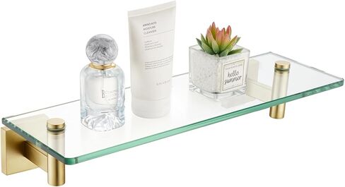 KOKOSIRI Wall Shelves Bathroom Hardware Glass Floating Shelf 16-Inch for Bedroom, Living Room, Kitchen, Hanging Rack Champagne Bronze B1105CPG-L16 in Kuwait