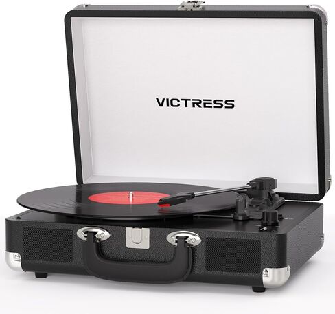 Vinyl Record Player, Portable Suitcase Record Player with PC Recording & Bluetooth Input/Output, 3-Speed Turntable LP Player, Built-in Stereo Speakers, RCA, AUX, Headphone Jack, Red in Saudi Arabia