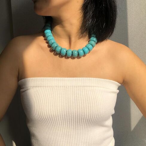 Miniature Semi-Precious Stone & Oversized Multi-Color Resin Bead Statement Necklace - 17"+3" Extender Chain Chunky Eye-Catching Beads | Bold Fashion Jewelry Gift for Women in Saudi Arabia