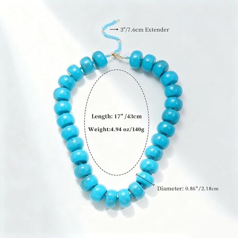 Miniature Semi-Precious Stone & Oversized Multi-Color Resin Bead Statement Necklace - 17"+3" Extender Chain Chunky Eye-Catching Beads | Bold Fashion Jewelry Gift for Women in Saudi Arabia