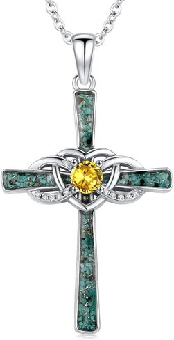 Turquoise Cross Necklace Sterling Silver Birthstone Pendant Infinity Jewelry Birthday Gifts for Women Mom Her Wife in Kuwait