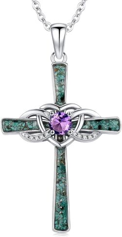 Turquoise Cross Necklace Sterling Silver Birthstone Pendant Infinity Jewelry Birthday Gifts for Women Mom Her Wife in Kuwait