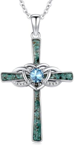 Turquoise Cross Necklace Sterling Silver Birthstone Pendant Infinity Jewelry Birthday Gifts for Women Mom Her Wife in Kuwait