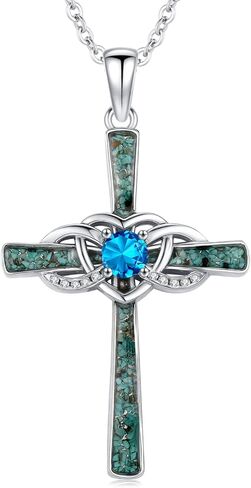 Turquoise Cross Necklace Sterling Silver Birthstone Pendant Infinity Jewelry Birthday Gifts for Women Mom Her Wife in Kuwait