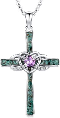 Turquoise Cross Necklace Sterling Silver Birthstone Pendant Infinity Jewelry Birthday Gifts for Women Mom Her Wife in Kuwait