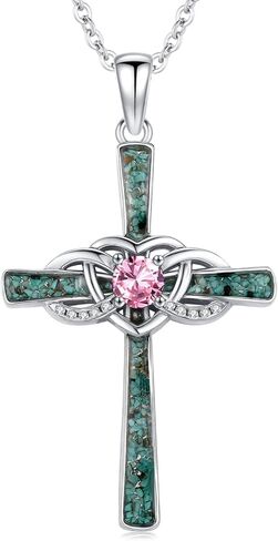 Turquoise Cross Necklace Sterling Silver Birthstone Pendant Infinity Jewelry Birthday Gifts for Women Mom Her Wife in Kuwait