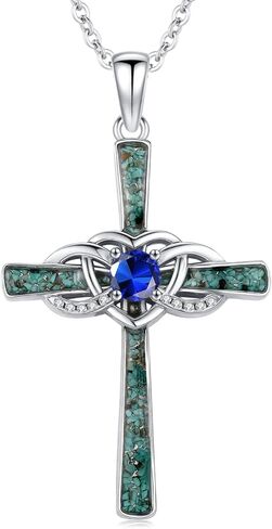 Turquoise Cross Necklace Sterling Silver Birthstone Pendant Infinity Jewelry Birthday Gifts for Women Mom Her Wife in Kuwait