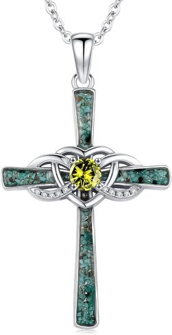 Turquoise Cross Necklace Sterling Silver Birthstone Pendant Infinity Jewelry Birthday Gifts for Women Mom Her Wife in Kuwait