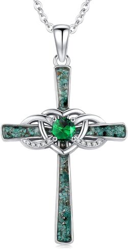 Turquoise Cross Necklace Sterling Silver Birthstone Pendant Infinity Jewelry Birthday Gifts for Women Mom Her Wife in Kuwait