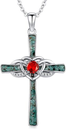 Turquoise Cross Necklace Sterling Silver Birthstone Pendant Infinity Jewelry Birthday Gifts for Women Mom Her Wife in Kuwait