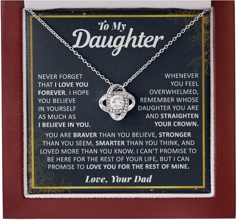 To My Daughter Necklace Gifts for Daughter from Dad, Christmas, Birthday Gift from Father Necklaces Love Knot White Gold 14k Cubic Zirconia with Luxury Wood Box in Saudi Arabia