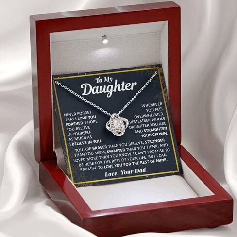 To My Daughter Necklace Gifts for Daughter from Dad, Christmas, Birthday Gift from Father Necklaces Love Knot White Gold 14k Cubic Zirconia with Luxury Wood Box in Saudi Arabia