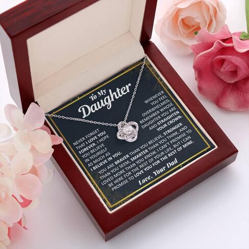 To My Daughter Necklace Gifts for Daughter from Dad, Christmas, Birthday Gift from Father Necklaces Love Knot White Gold 14k Cubic Zirconia with Luxury Wood Box in Saudi Arabia