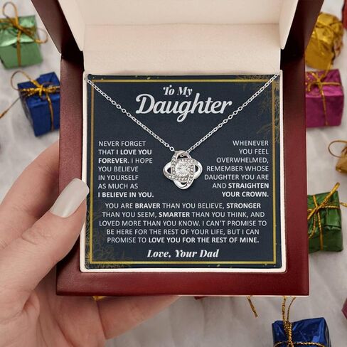 To My Daughter Necklace Gifts for Daughter from Dad, Christmas, Birthday Gift from Father Necklaces Love Knot White Gold 14k Cubic Zirconia with Luxury Wood Box in Saudi Arabia