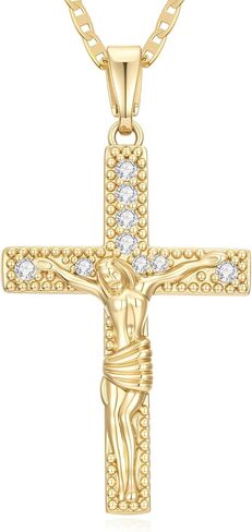 14K Gold Cross Necklaces for Women Crucifix Necklace Men Gold Cross Pendant Chain Jewlery 48cm in Kuwait