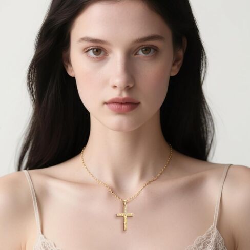 14K Gold Cross Necklaces for Women Crucifix Necklace Men Gold Cross Pendant Chain Jewlery 48cm in Kuwait