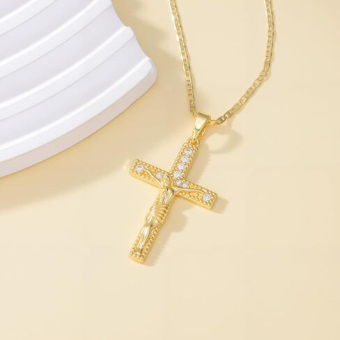 14K Gold Cross Necklaces for Women Crucifix Necklace Men Gold Cross Pendant Chain Jewlery 48cm in Kuwait