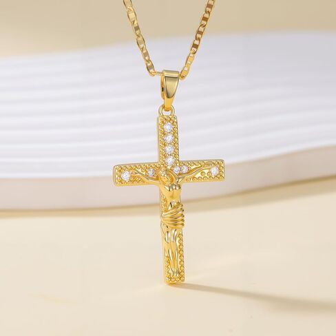 14K Gold Cross Necklaces for Women Crucifix Necklace Men Gold Cross Pendant Chain Jewlery 48cm in Kuwait