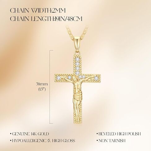 14K Gold Cross Necklaces for Women Crucifix Necklace Men Gold Cross Pendant Chain Jewlery 48cm in Kuwait
