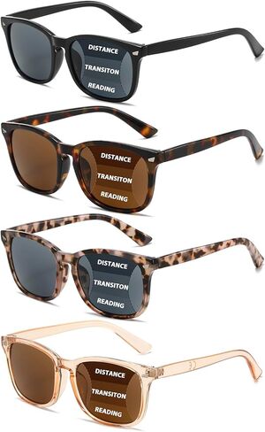 4 Pack Progressive Reading Sunglasses for Women Men, No Line Square Multifocal Sun Readers UV400 Protection in Saudi Arabia