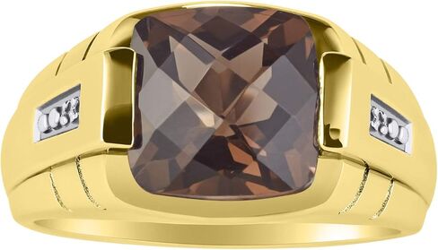 Rylos Gorgeous 12MM Cushion Shape Checker Top Gemstone Color Stone and Diamonds Set in 14K Yellow Gold Plated Silver Sizes 8-13 in Saudi Arabia