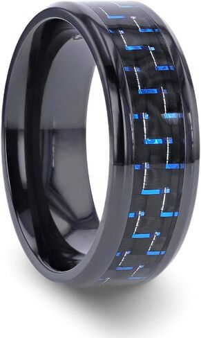 Zayden | Titanium Ring | Comfort Fit | Black Titanium Ring with Blue & Black Carbon Fiber Inlay and Beveled Edges - 8mm in Saudi Arabia