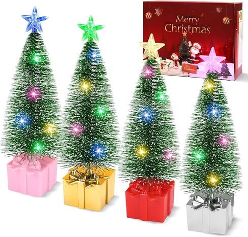 Mini Christmas Tree with Lights, 4 Pack Tabletop Christmas Tree with LED Lights and Star Topper for Indoor Christmas Decorations Holiday Party Ornagment, Christmas Centerpieces for Tables in Saudi Arabia