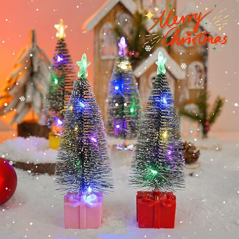 Mini Christmas Tree with Lights, 4 Pack Tabletop Christmas Tree with LED Lights and Star Topper for Indoor Christmas Decorations Holiday Party Ornagment, Christmas Centerpieces for Tables in Saudi Arabia