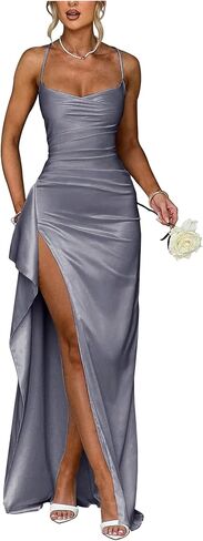 Satin Bridesmaid Dresses 2025 Prom Dress Pleated Spaghetti Straps Formal Evening Gowns with Slit in Saudi Arabia