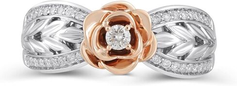 Jewelili Enchanted Disney Fine Jewelry Sterling Silver and 10K Rose Gold 1/4 CTTW Diamond Belle Rose Ring in Saudi Arabia