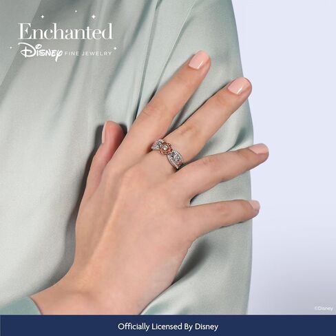 Jewelili Enchanted Disney Fine Jewelry Sterling Silver and 10K Rose Gold 1/4 CTTW Diamond Belle Rose Ring in Saudi Arabia