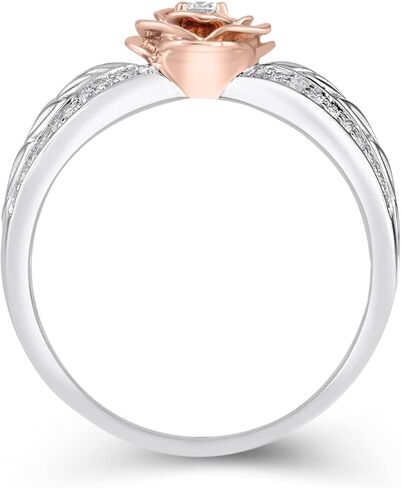 Jewelili Enchanted Disney Fine Jewelry Sterling Silver and 10K Rose Gold 1/4 CTTW Diamond Belle Rose Ring in Saudi Arabia