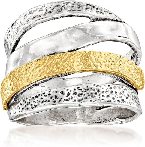 Ross-Simons Sterling Silver and 18kt Gold Over Sterling Textured and Polished Multi-Row Ring in Saudi Arabia