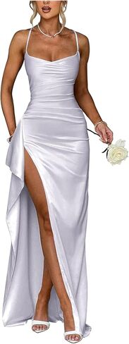 Satin Bridesmaid Dresses 2025 Prom Dress Pleated Spaghetti Straps Formal Evening Gowns with Slit in Saudi Arabia