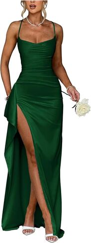 Satin Bridesmaid Dresses 2025 Prom Dress Pleated Spaghetti Straps Formal Evening Gowns with Slit in Saudi Arabia