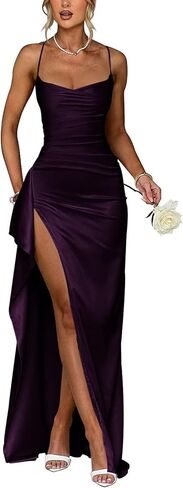 Satin Bridesmaid Dresses 2025 Prom Dress Pleated Spaghetti Straps Formal Evening Gowns with Slit in Saudi Arabia