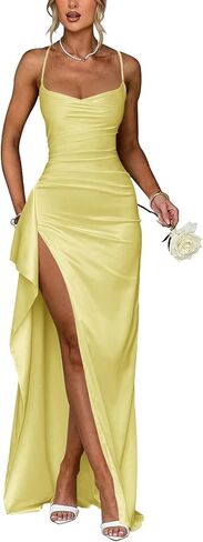 Satin Bridesmaid Dresses 2025 Prom Dress Pleated Spaghetti Straps Formal Evening Gowns with Slit in Saudi Arabia