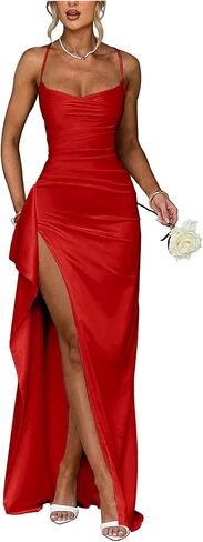 Satin Bridesmaid Dresses 2025 Prom Dress Pleated Spaghetti Straps Formal Evening Gowns with Slit in Saudi Arabia