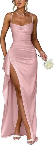 Satin Bridesmaid Dresses 2025 Prom Dress Pleated Spaghetti Straps Formal Evening Gowns with Slit in Saudi Arabia