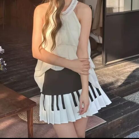 تنورة البيانو التنانير الصغيرة للنساء عالية الخصر فستان قصير Y2k Harajuku البيانو القوس تنورة الجرونج Coquette الجمالية in Kuwait
