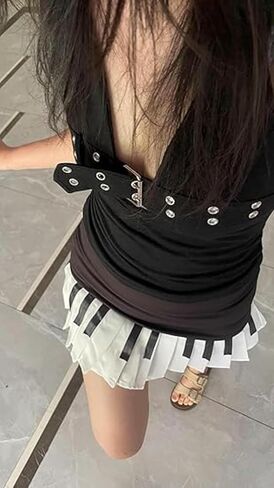 تنورة البيانو التنانير الصغيرة للنساء عالية الخصر فستان قصير Y2k Harajuku البيانو القوس تنورة الجرونج Coquette الجمالية in Kuwait
