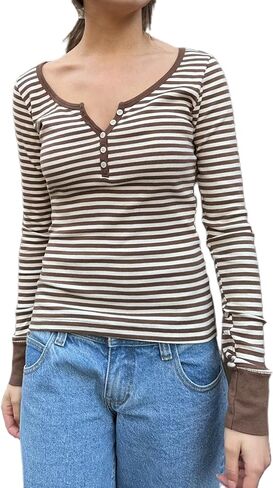 Womens Striped Long Sleeve Shirt Y2k Fairy Grunge Baggy Tee Shirts Teen Girls Vintage Harajuku Streetwear in Saudi Arabia