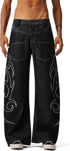 Aelfric Eden Embroidery Baggy Barrel Jeans Retro Loose Wide Leg Hip Hop Y2K Denim Pant Streetwear Unisex in Saudi Arabia
