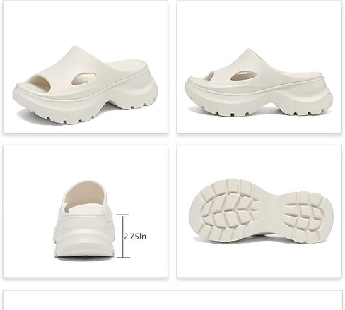 Women Eva Round Open Toe Arch Support Platform Cloud Slide Sandals Slip-On Comfort Anti-Slip Lug Sole Pillow Bathroom Shower Slippers Outdoor Casual Lightweight Cushion Beach Walking Sandals in Kuwait